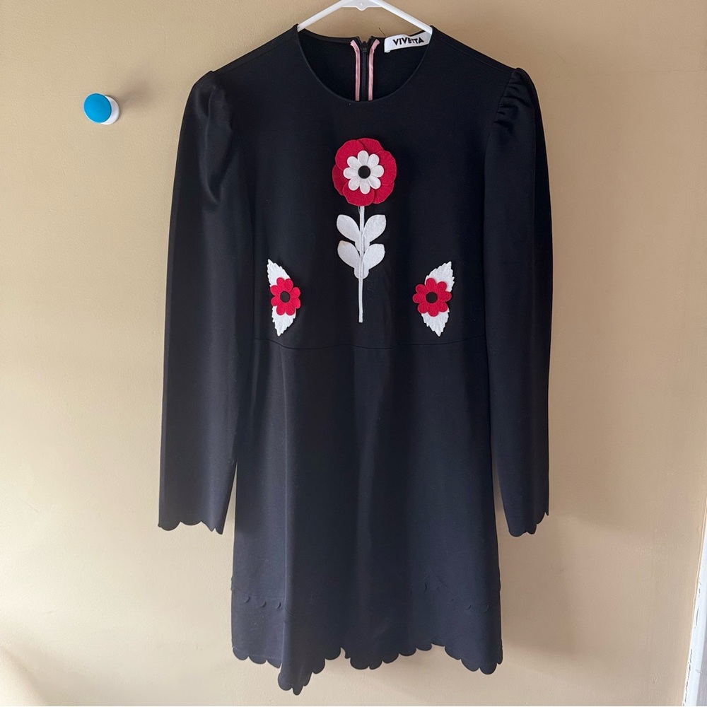 Vivetta Black Mini Dress with Red and White Floral Design